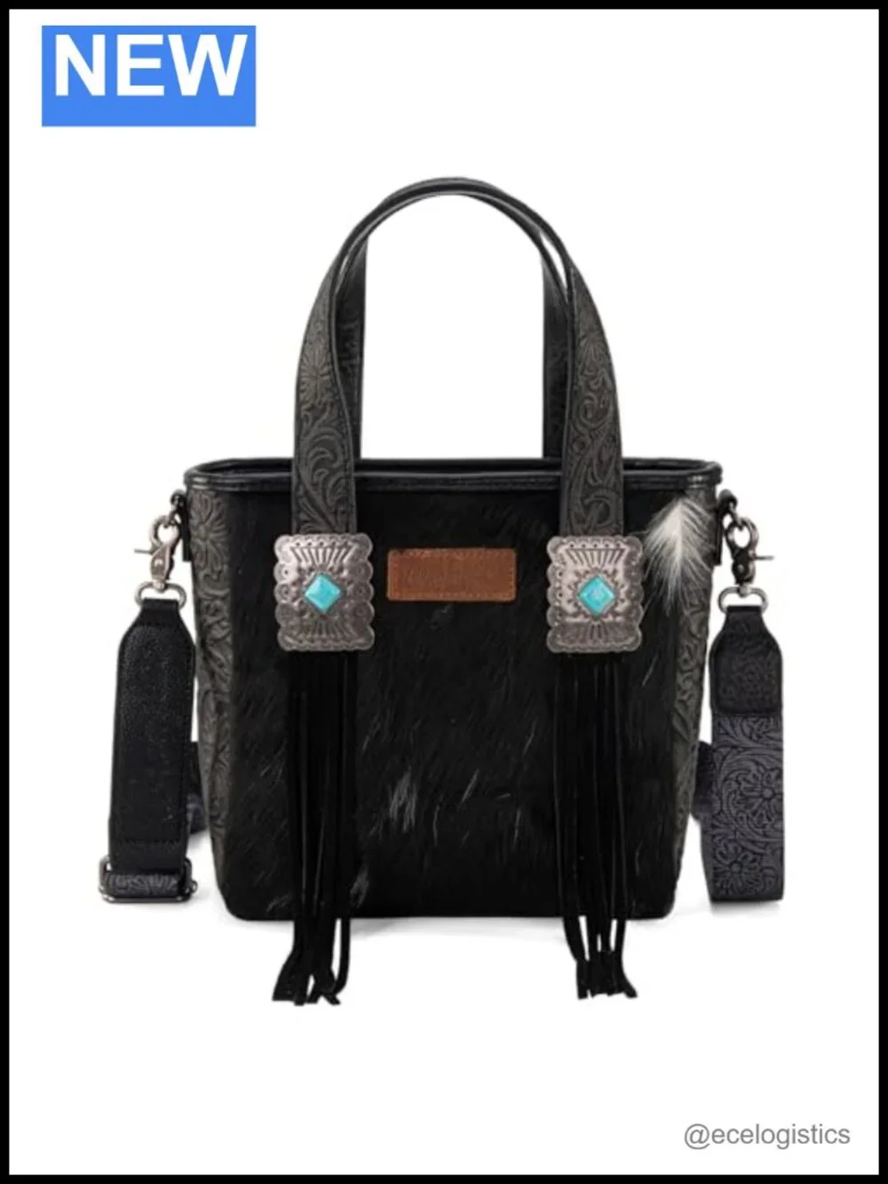 Genuine Hair-On Cowhide Western Tote with Wristlet Wallet, Vintage Floral